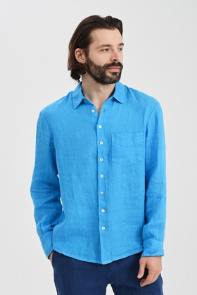  Рубашка из льна голубого цвета