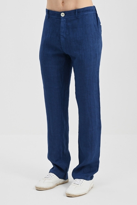 Льняные прямые брюки синего цвета