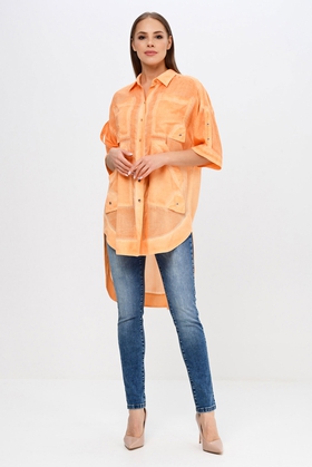 Женская оранжевая блузка с асимметричным низом