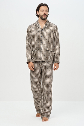  Шелковая мужская пижама (рубашка с брюками) 