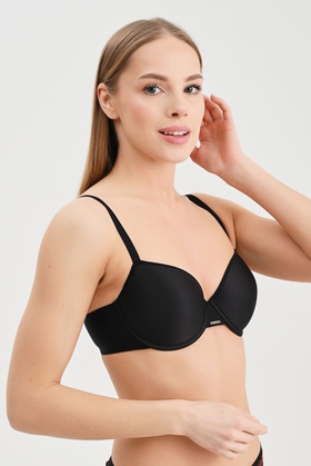 Черный бюстгальтер-балконет с плотной чашкой на косточках