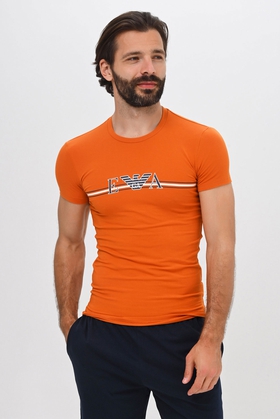 Мужская оранжевая футболка с принтом в виде логотипа