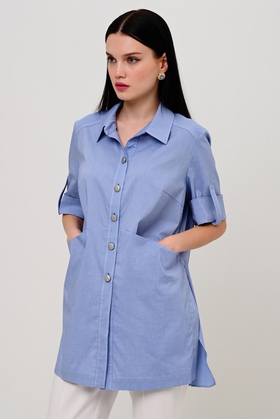 Синяя блузка с короткими рукавами