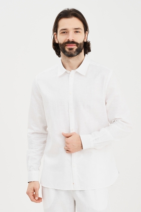  Мужская белая рубашка из льна с хлопком