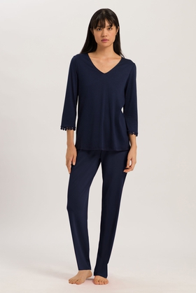 Женская хлопковая синяя пижама с брюками