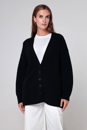 Женский чёрный шерстяной кардиган