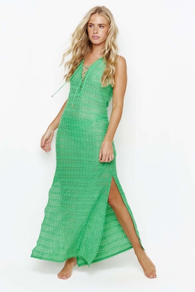 Пляжное зеленое длинное платье