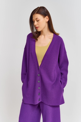 Женский фиолетовый шерстяной кардиган