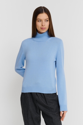 Женская голубая шерстяная водолазка