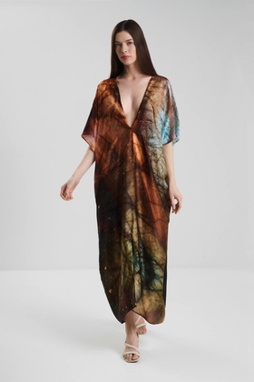 Длинное шёлковое платье с принтом 